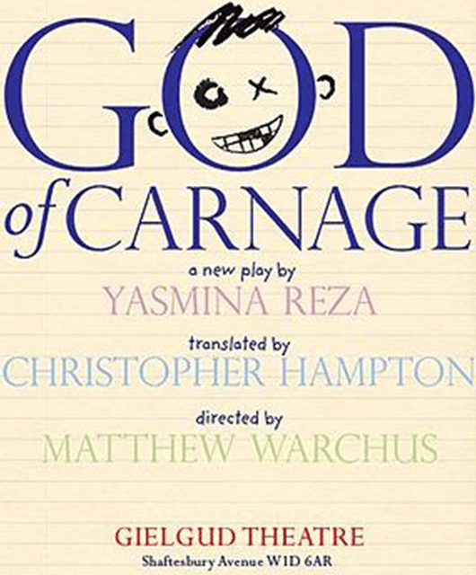 Original 2008 West End production poster of "God of Carnage" by Yasmina Reza (Source: Wikipedia)