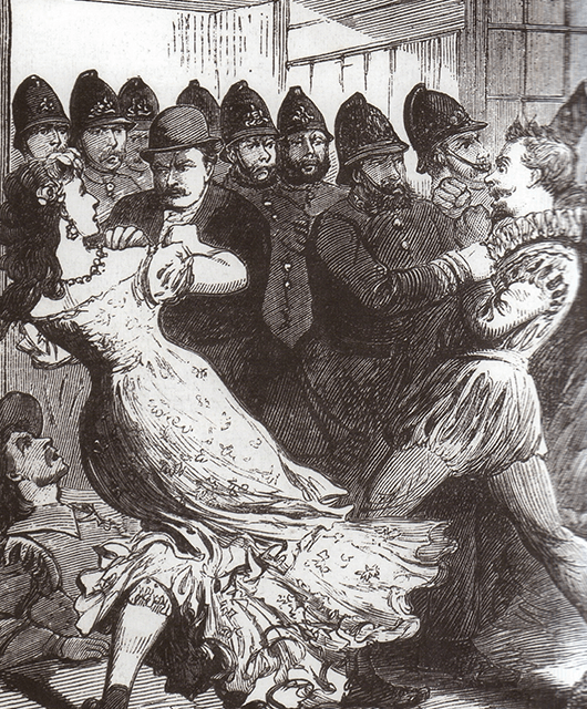 Illustration of Police Raid of a Drag Ball in Hulme, Manchester (Source: Wikimedia Commons)