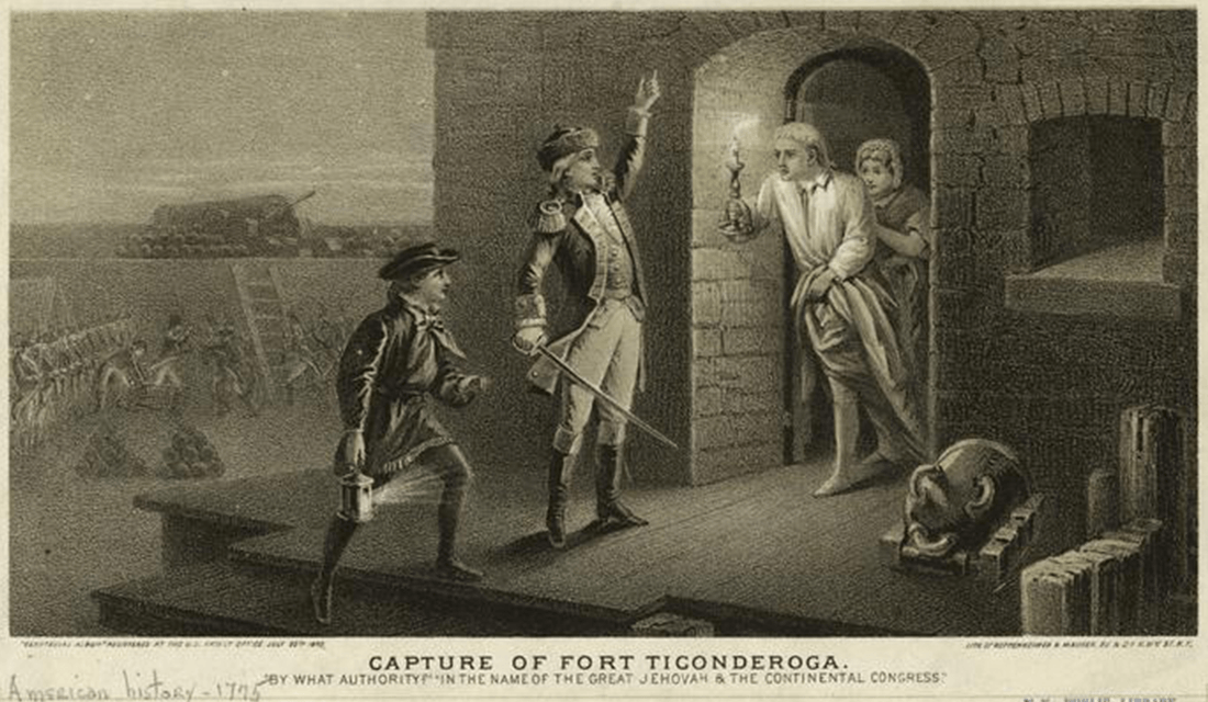 1875 Engraving of the Capture Fort Ticonderoga by Ethan Allen on May 10, 1775 (Source: New York Public Library/Wikimedia Commons)