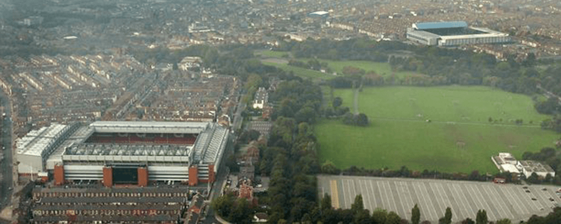 Anfield and Goodison Park, separated by Stanley Park (Source: Liverpool Echo)