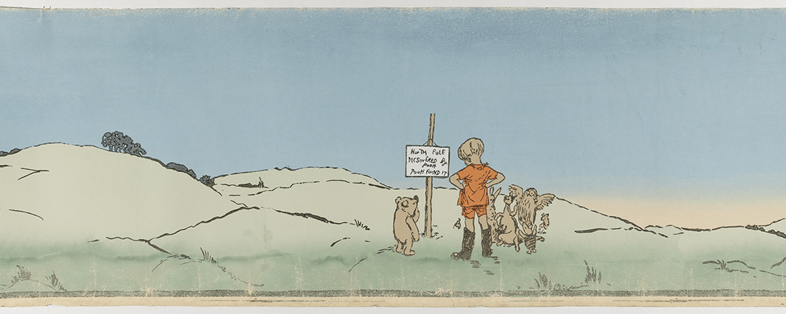 Illustration titled "Christopher Robin Leads an Expotition to the North Pole," from Chapter 8 of "Winnie the Pooh," by E.H. Shepard (Source: Google Art Institute)