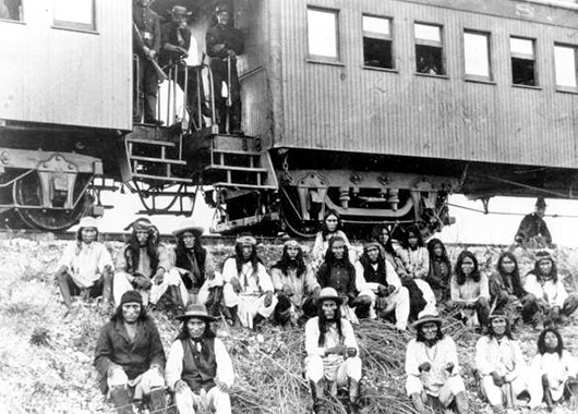 Geronimo and fellow Apache Indian prisoners on their way to Florida by train (Source: Florida Memory/Flickr)