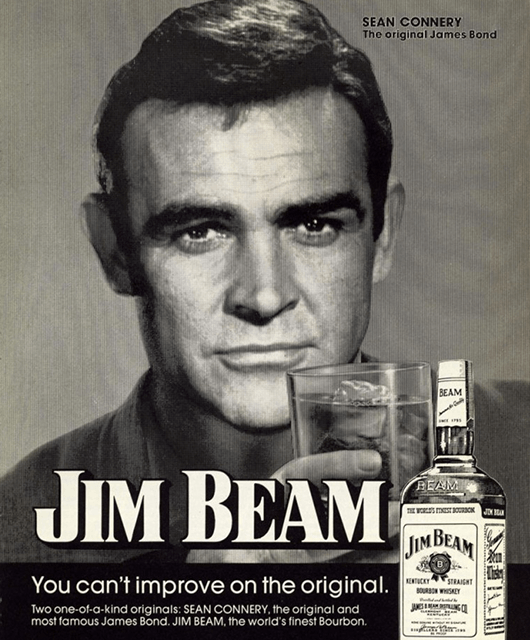 Vintage Sean Connery Jim Beam ad from 1974 (Source: Liquor.com)