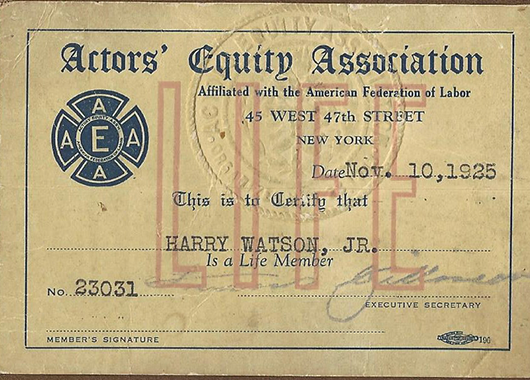 1925 Actors' Equity Association member card (Source: Stage Directions)