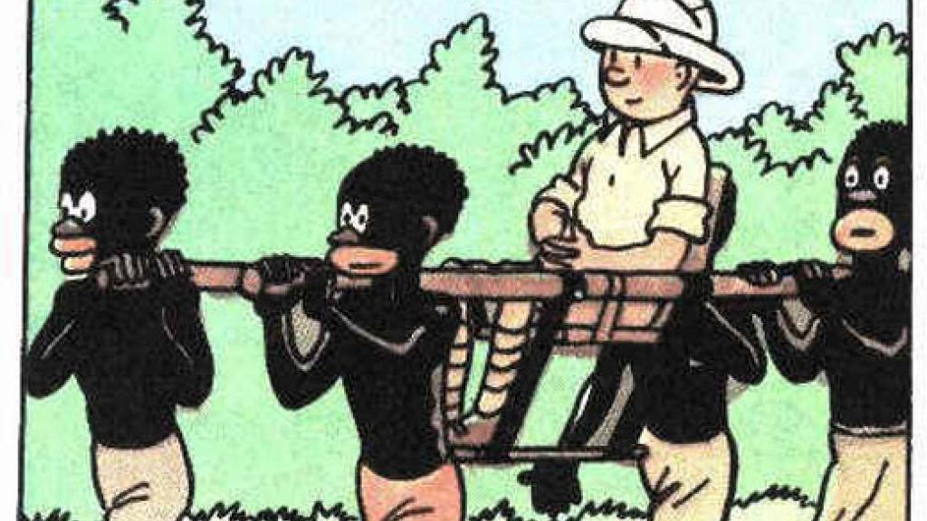 A panel from the problematic and racist "Tintin Au Congo" (Source: The Observers/France24)